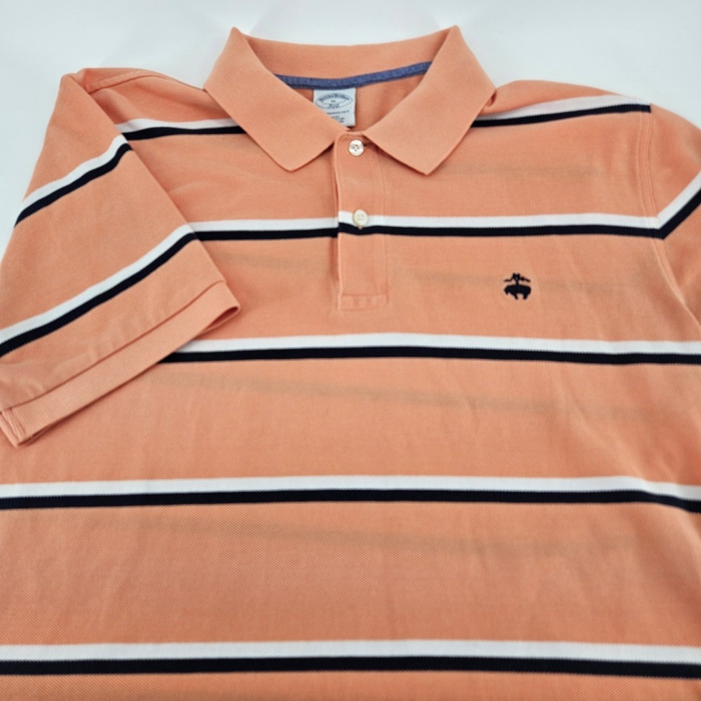 Brooks Brothers 346 Mens XL Slim Fit Performance Polo Orange Striped Cotton